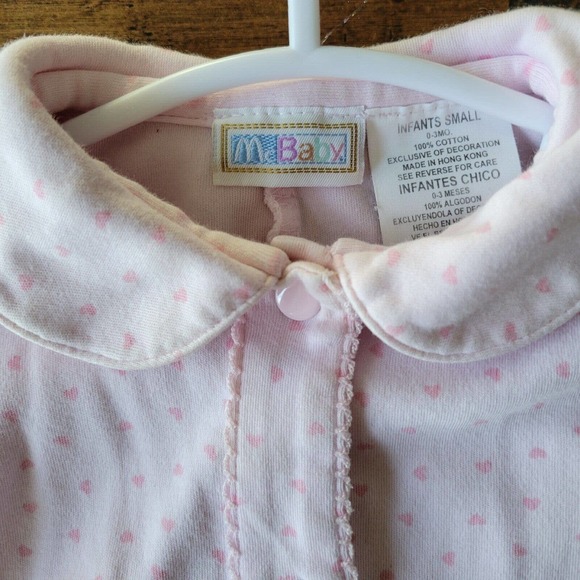 McBaby Vintage Light Pink W/ Hearts & Animals Collared Sleep Sack Button Up - Picture 6 of 11